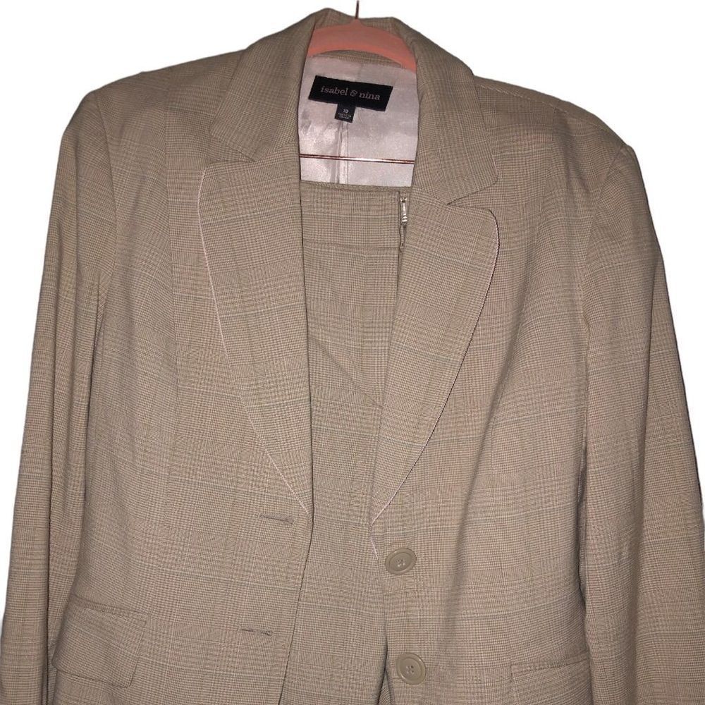 Pant Suit, Isabel and Nina, plaid with light pink trim, size 10, Flare leg